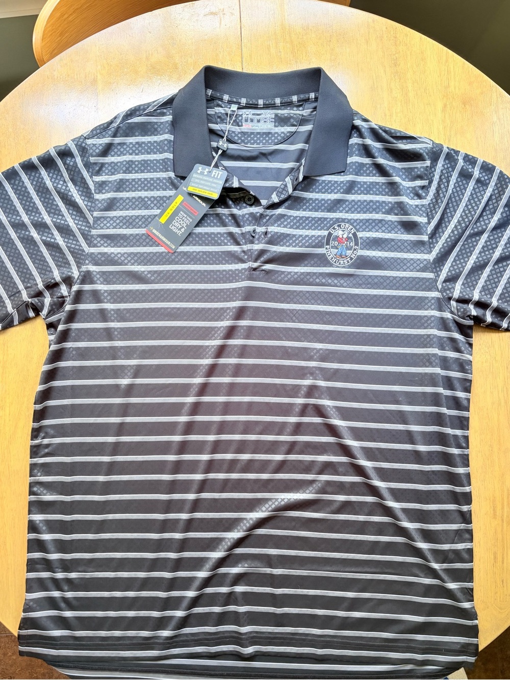 Under Armour Men’s Black and Light Gray Striped Polo Pinehurst U.S. Open 2014